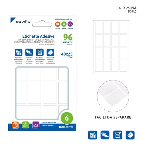 [0221129] Etiqueta adhesiva rectangular blanca 4x2.5 cm 6 pcs - Papelería y etiquetas