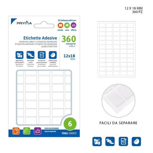 [0221139] Etiqueta adhesiva rectangular 1.2x1.8 cm 6 pcs color blanco - Papelería y etiquetas