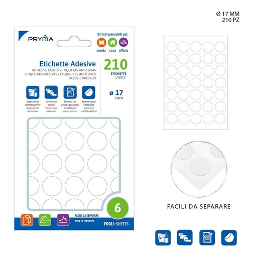 [0221144] Etiqueta adhesiva redonda blanca 1.7 cm 35 pcs - Papelería y etiquetas