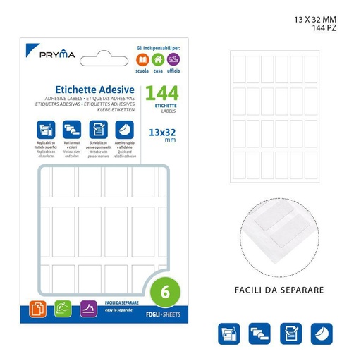 [0221150] Etiqueta adhesiva rectangular blanca 1.3x3.2 cm 24 pcs - Papelería y etiquetas
