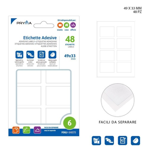 [0221151] Etiqueta adhesiva rectangular blanca 4.9x3.3 cm 8 pcs - Papelería y etiquetas