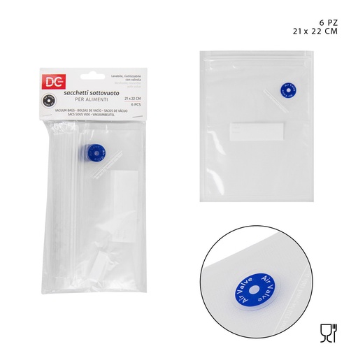 [0221377] Bolsa al vacío reutilizable 21x22 cm 6PZ - Utensilios de cocina y bolsas