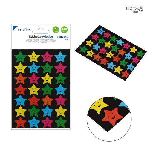 [0221552] Etiquetas adhesivas estrella 11x15cm, 5 unidades, para manualidades y decoración