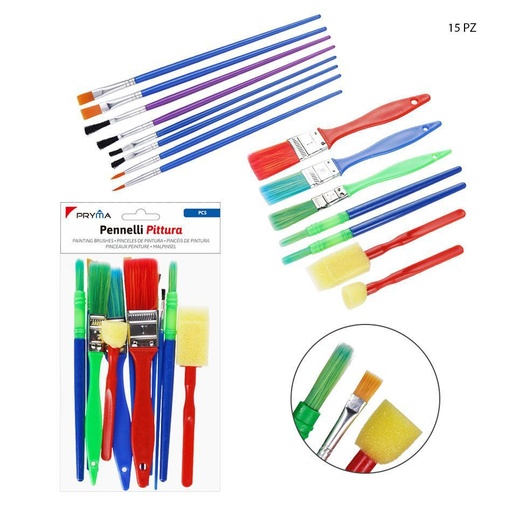 [0222373] Juego de pinceles de plástico 15 piezas - Artículos de arte