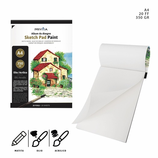[0222450] Caderno de bocetos para pintura acrílica/óleo A4 20 páginas 350 g - Útiles de arte