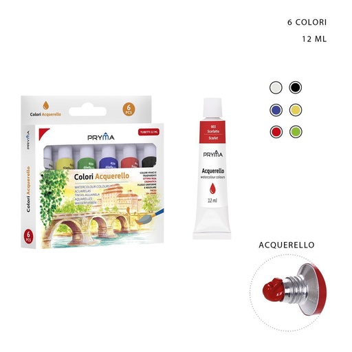 [0223031] Pintura de acuarela 12ml 6pz - Material artístico