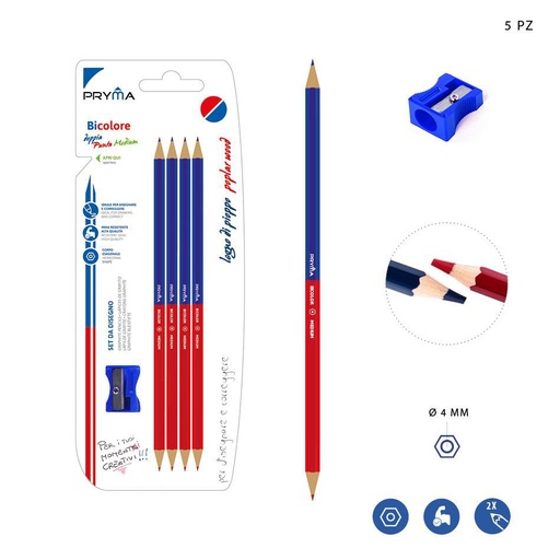[0223329] Lápiz bicolor 4pz con sacapuntas para dibujo y escritura