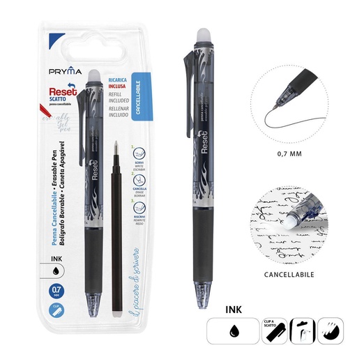[0223481] Bolígrafo borrable 0.7mm + recambio negro - Utensilios de escritura