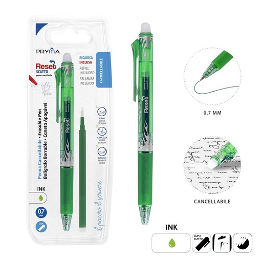 [0223483] Bolígrafo borrable 0.7mm + recambio verde - Utensilios de escritura