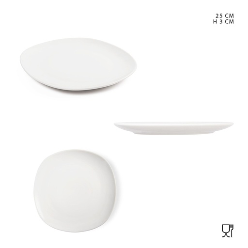 [0223591] Plato plano de porcelana blanca 25cm para servicio de mesa