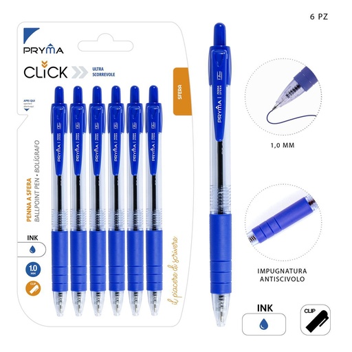 [0224097] Bolígrafo de Clic 1MM 6PZ Azul - Herramientas de escritura