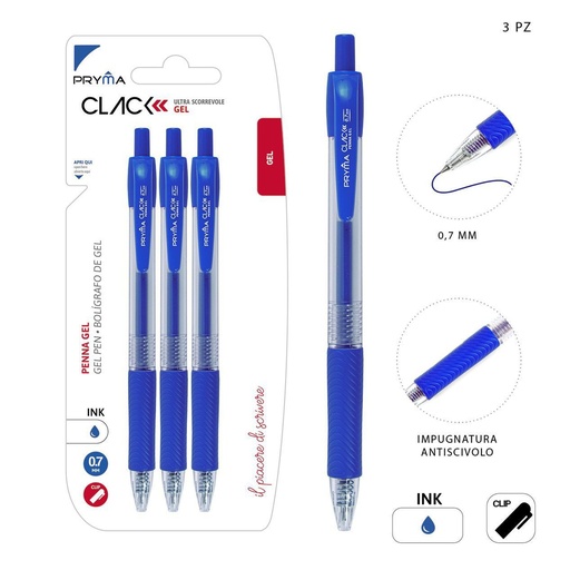 [0224103] Bolígrafo de clic 0.7mm azul 3pz para escritura