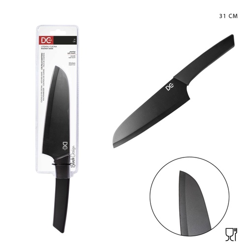 [0224936] Cuchillo Santoku negro de diseño japonés 31 cm - Utensilios de cocina