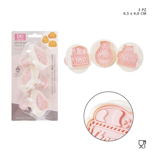 [0223321] Molde de presión para galletas 6.5x4.6cm 3pz - Utensilios de repostería