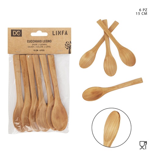 [0223419] Cucharas de madera 15CM 6 piezas - Utensilios de cocina