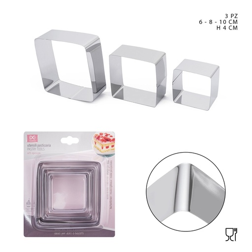 [0225659] Molde cuadrado para pasteles 6-8-10 cm H4 3PZ - Accesorios de cocina