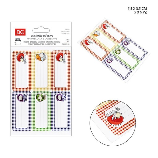 [0223526] Etiquetas para frascos de mermelada 75x35 mm 6PZ 5 hojas - Accesorios para frascos