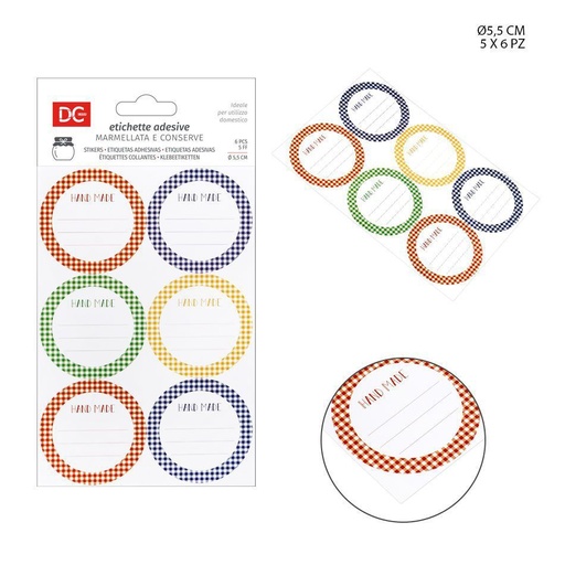 [0223527] Etiquetas para frascos de mermelada 55 mm 6PZ 5 hojas - Accesorios para frascos