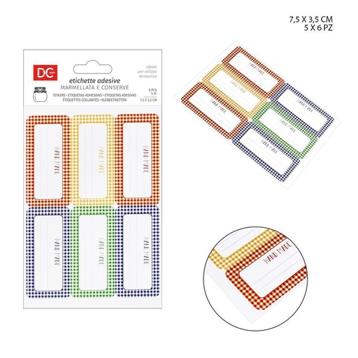 [0223528] Etiquetas para frascos de mermelada 75x35 mm 6PZ 5 hojas - Accesorios para frascos
