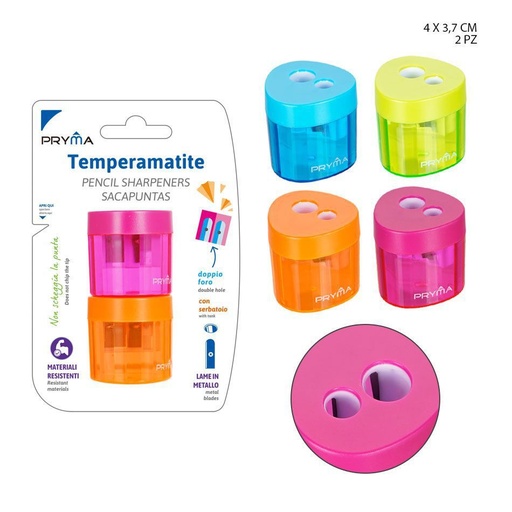 [0224387] Sacapuntas doble agujero 4X3.7CM 2PZ - Accesorios de papelería