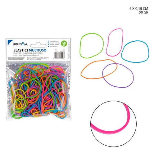 [0224877]  Goma elástica fluorescente 60x1.5 mm 50g - Artículos de oficina
