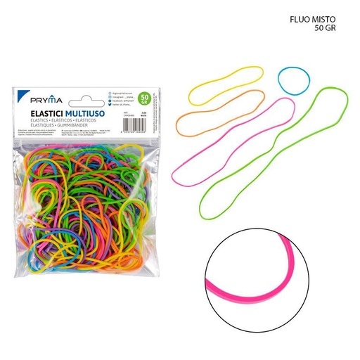 [0224879]  Goma elástica fluorescente surtida 50g - Artículos de oficina