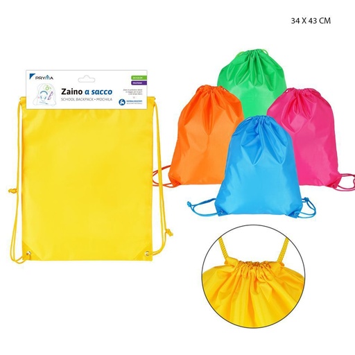 [0225862] Bolsa con cordón fluorescente 34x43cm para material escolar y deportes