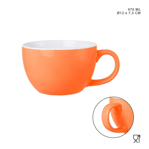 [0225911] Taza de desayuno cerámica naranja 470ml - Cerámica