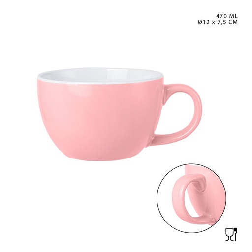 [0225912] Taza de desayuno cerámica rosa 470ml - Cerámica