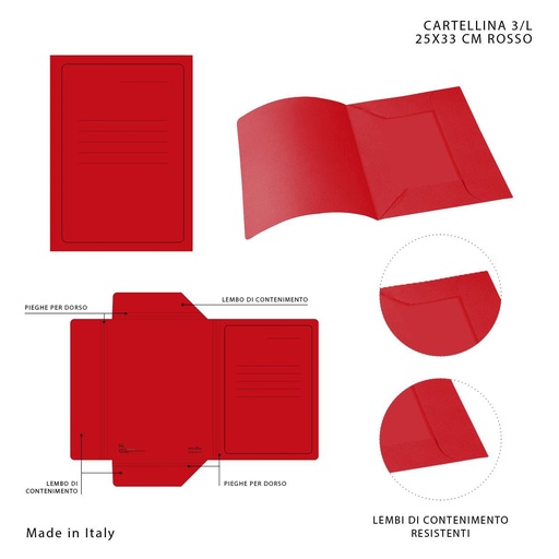 [0221083] Carpetas de archivo Manila 3L 25x33 cm color rojo - Material de oficina