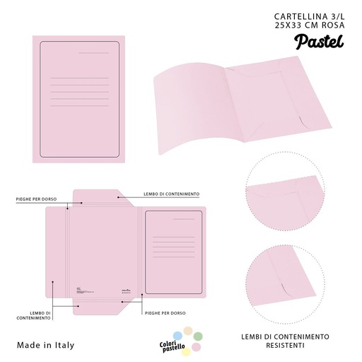 [0221090] Carpetas de archivo Manila 3L 25x33 cm color rosa pastel - Material de oficina