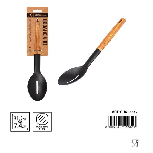 [0233217] Cucharón perforado de acacia 31.2 x 7.4 cm - Utensilios de cocina