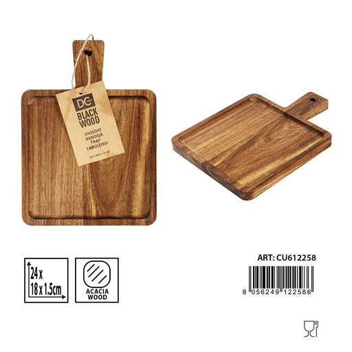 [0233391] Bandeja rectangular de acacia con mango 24x18x1.5 cm - Accesorios de cocina