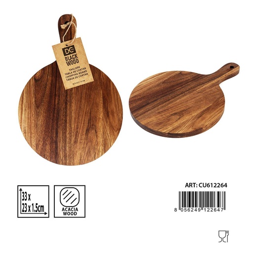 [0233397] Tabla de cortar redonda con mango acacia 33x23x1.5 cm - Accesorios de cocina