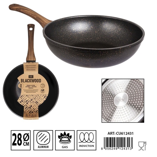 [0234383] Sartén wok de inducción 28 cm - Sartén antiadherente con mango de madera