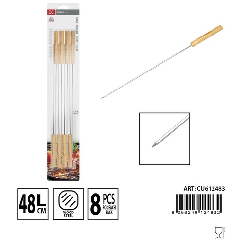 [0234750] Brochetas de acero inoxidable 48 cm 8 unidades - Utensilios de cocina