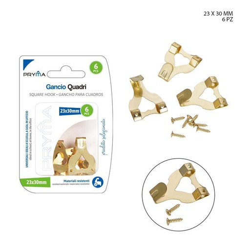 [0226377] Ganchos para cuadros 23x3mm 6pz - Artículos de ferretería y ganchos