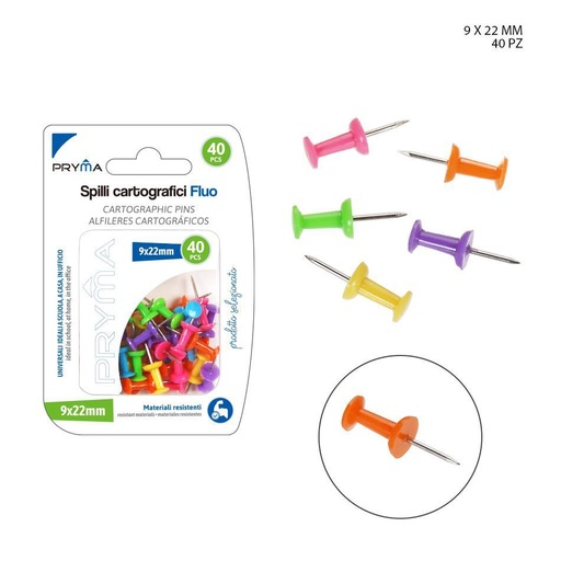 [0226381] Chincheta fluorescente 9x22 mm 40 unidades - Accesorios de papelería
