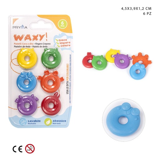 [0227458] Ceras de color para dedos 4.5X3.9X1.2CM 6PZ - Material para niños