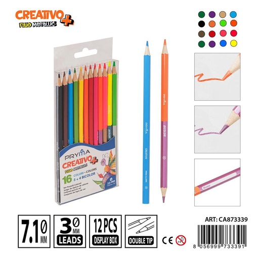 [0227646] Lápices bicolor color metálico y fluo 12 PZ - Material artísticos