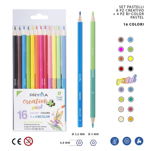 [0227647] Lápices bicolor color pastel 12 PZ - Material artísticos