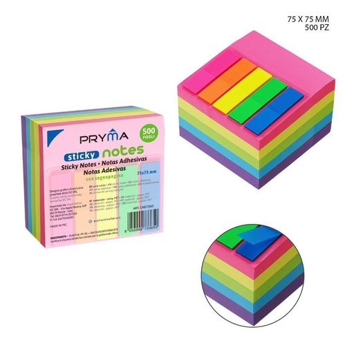 [0227754] BLOC de notas 75x75mm 500ff y marcadores adhesivos - Papelería