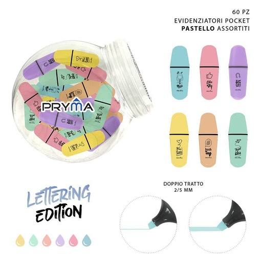 [0228033] Subrayador mini en cubo colores pastel 60 pcs - Artículos de papelería