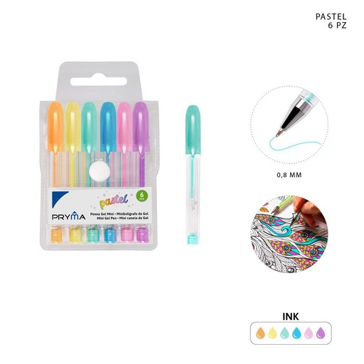 [0229437] Bolígrafo mini de gel pastel 0.8MM 6PZ - Herramientas de escritura