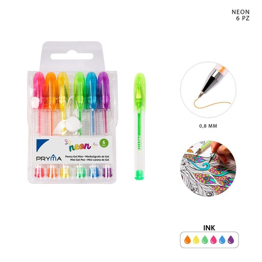 [0229438] Bolígrafo mini de gel fluorescente 0.8MM 6PZ - Herramientas de escritura