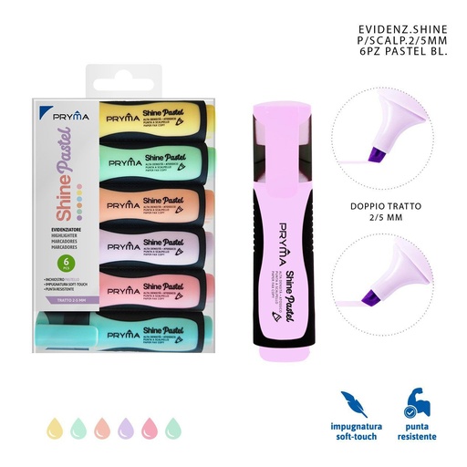 [0229553] Subrayadores color pastel 6 pz para resaltado de texto