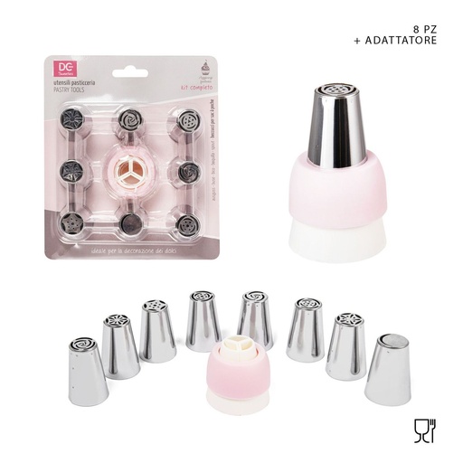 [0226663] Set de boquillas 8 pcs con adaptador - Utensilios de repostería