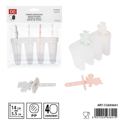 [0230496] Molde para helados de unicornio 4 piezas 14x5.5x12cm - Herramientas para cócteles