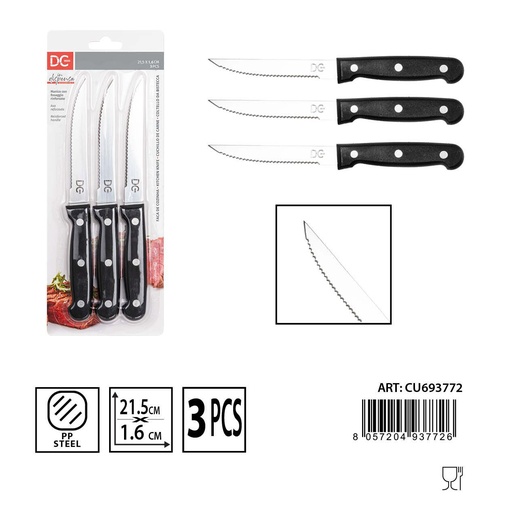 [0233374] Cuchillo carne 21.5X2.1 cm 3 pcs - Herramientas de cocina 