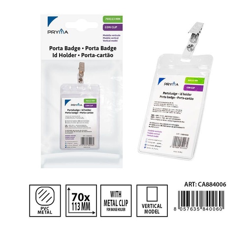 [0230947] Identificador Vertical con Clip 70x113mm - Funda para tarjetas